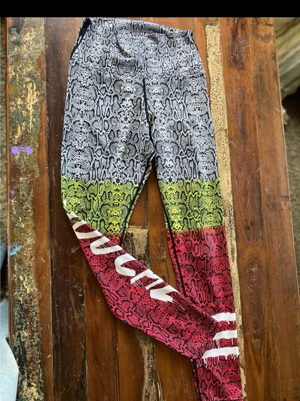 High-Rise Snake-Print Leggings in Gray, Green & Pink